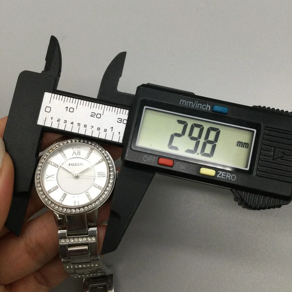 Fossil Virginia ES3282 Womens Watch 30mm Silver Tone Crystals New Battery 7.25